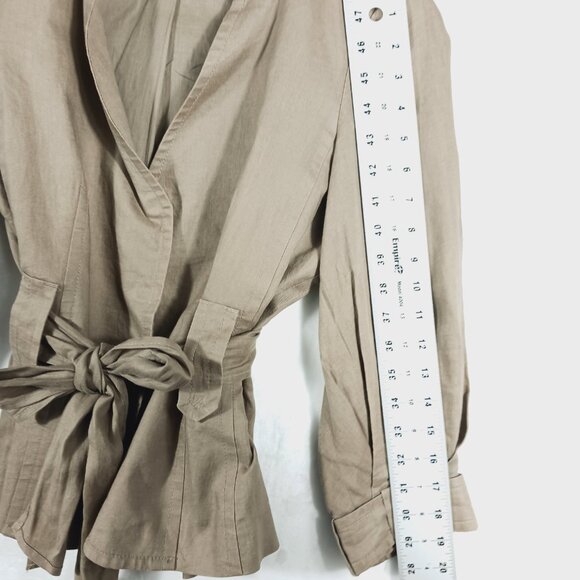 Zara Woman Tan/Brown Linen Jacket Pleated Back, Tie Waist Sz MED Earthy Neutral - Picture 15 of 16